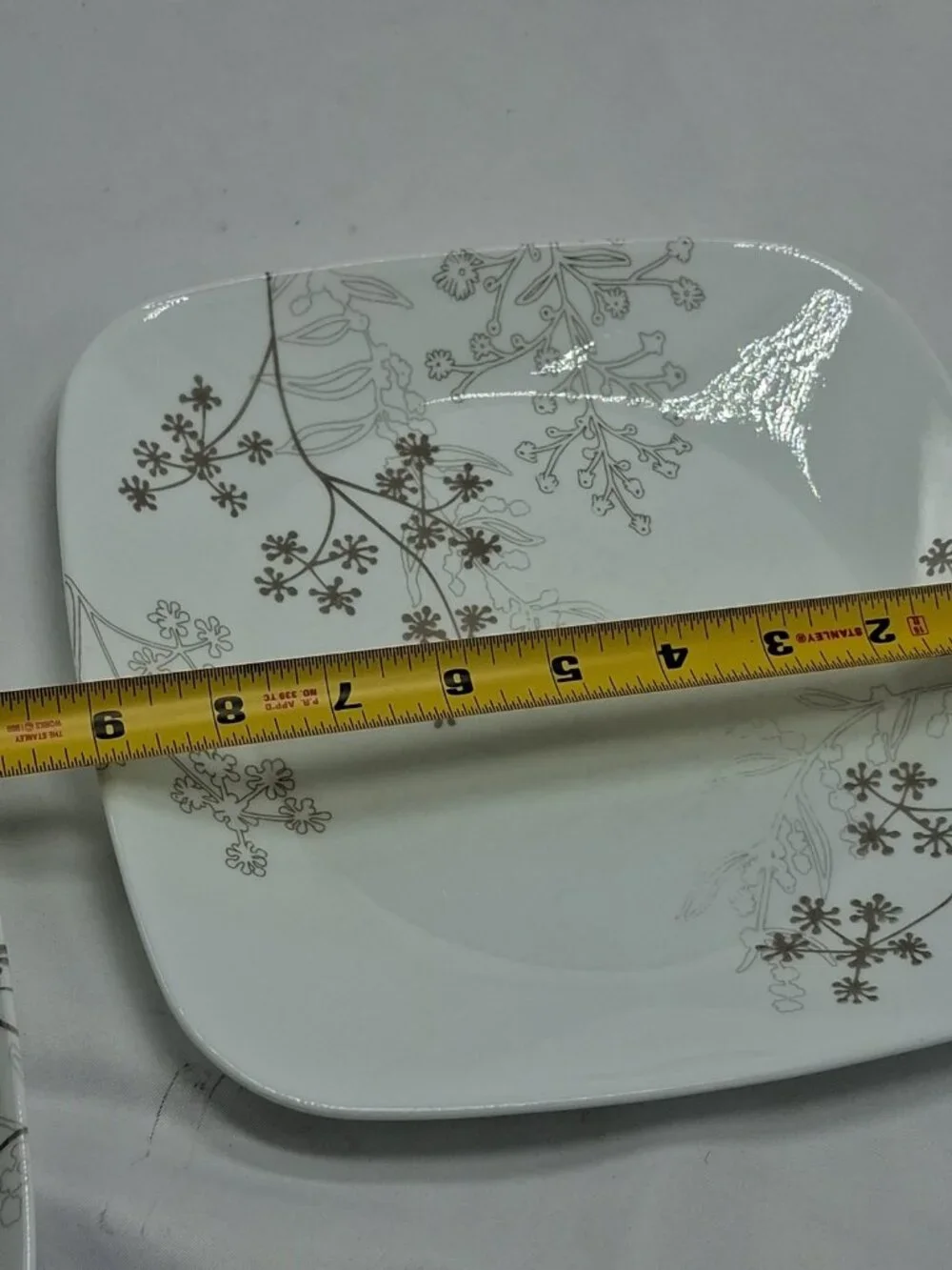 Corelle Shadow Dance Square LUNCHEON Plates 9" - White Brown Flower -Vitrelle - Picture 9 of 9